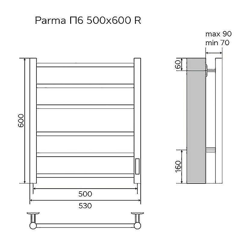 Полотенцесушитель электрический Azario PARMA П6 500х600 AZ10856B черный купить в интернет-магазине сантехники Sanbest
