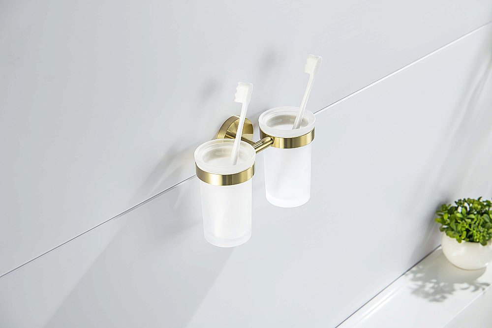 Стакан двойной Aquatek Европа AQ4117BG стекло матовое/золото шлифованное купить в интернет-магазине сантехники Sanbest