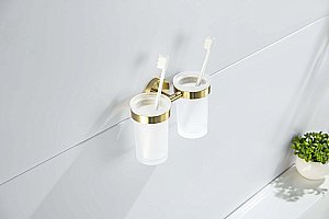 Стакан двойной Aquatek Европа AQ4117BG стекло матовое/золото шлифованное купить в интернет-магазине сантехники Sanbest