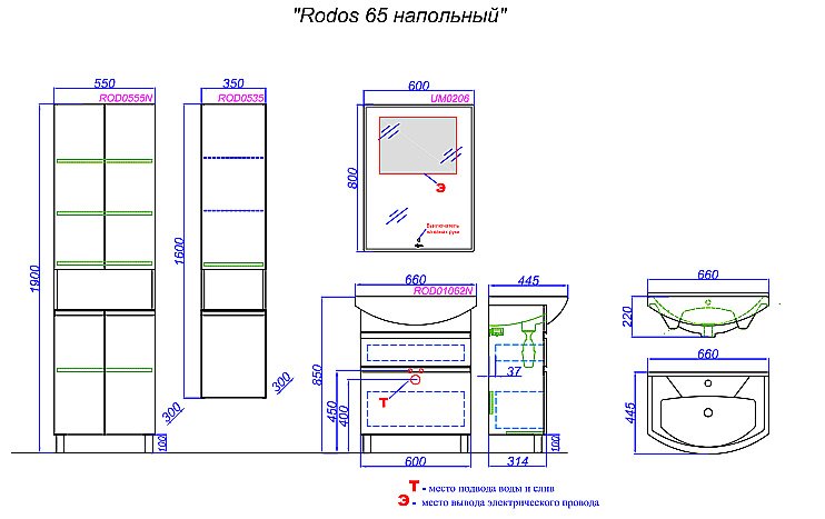 Тумба с раковиной Aqwella Rodos 65 ROD01062N белая для ванной в интернет-магазине Sanbest