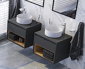 Тумба с раковиной Excellent TUTO MLEX.0102.800.GRBL 80 серый/дуб для ванной в интернет-магазине Sanbest