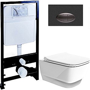 Унитаз Boheme Bello 971-W с инсталяцией и кнопкой 665-B белый глянцевый/черный, безободковый купить в интернет-магазине Sanbest