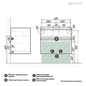 Тумба с раковиной подвесная Grossman МЕРКАДО 70 с 2-я ящ, графит матовая для ванной в интернет-магазине Sanbest
