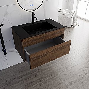 Тумба с раковиной Vincea Chiara 80 VMC-2C800CO/VCB-13800B тёмный дуб/раковина черная для ванной в интернет-магазине Sanbest