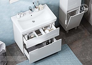 Тумба с раковиной Акватон Дакота 80 белый глянцевый/выбеленное дерево для ванной в интернет-магазине Sanbest