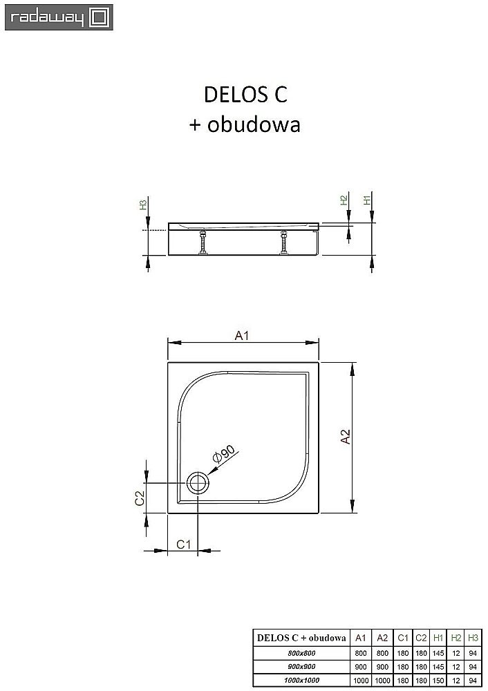 Душевой поддон со съемной панелью Radaway Delos C 4C99170-03 90х90 белый купить в интернет-магазине Sanbest