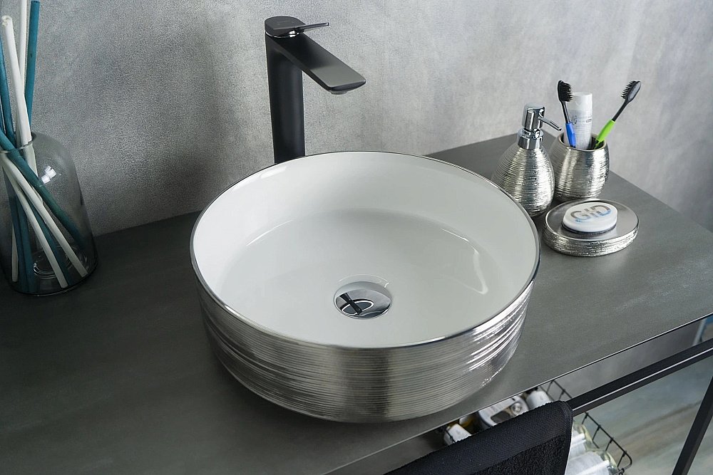 Раковина накладная Gid 36 D1357h031 53328 белая, серебро купить в интернет-магазине Sanbest