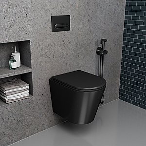 Унитаз подвесной с инсталляцией D&K Venice DS1022502 черный матовый/кнопка черная матовая, безободковый, с крышкой микролифт купить в интернет-магазине Sanbest