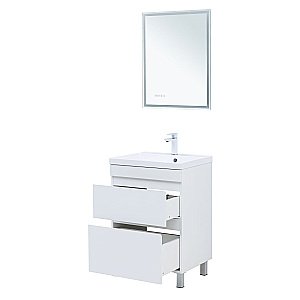 Тумба с раковиной Aquanet Нота New 58 344141+281220 белая глянцевая для ванной в интернет-магазине Sanbest