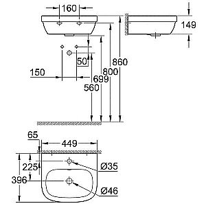 Раковина Grohe Euro Ceramic 45 39324000 белая купить в интернет-магазине Sanbest