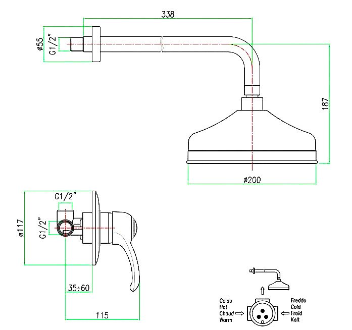 Душевая система Fiore Jafar 47 ZZ 5136 бронза купить в интернет-магазине сантехники Sanbest