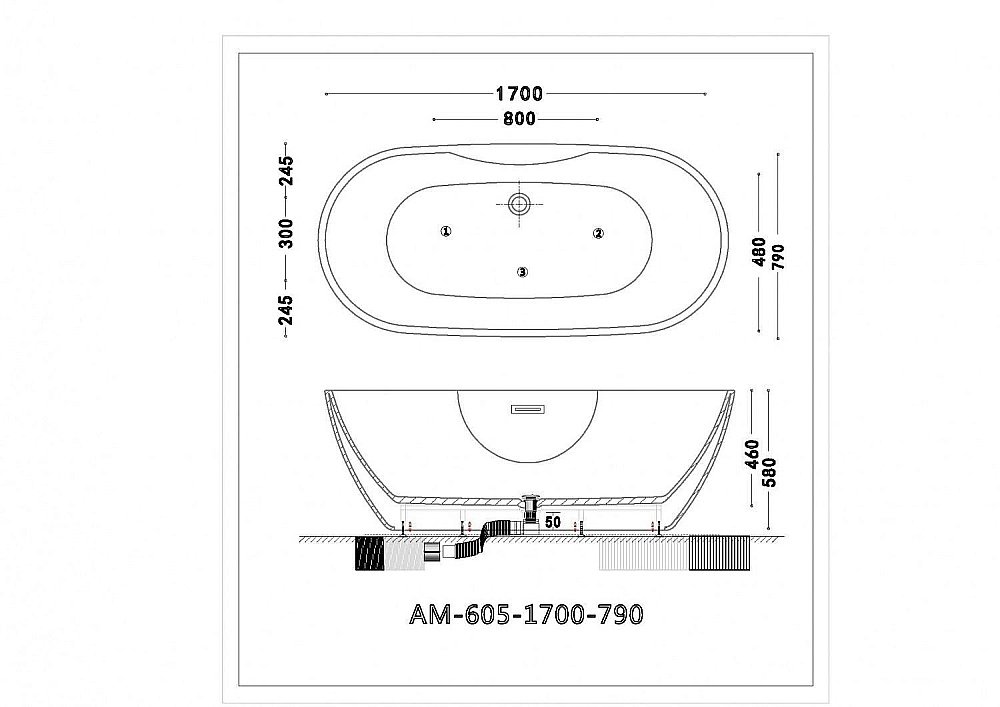 Акриловая ванна Art&Max AM-605-1700-790 купить в интернет-магазине Sanbest