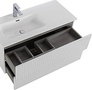 Тумба с раковиной Cezares DUET-N 100 DUET-N-1000-2C-SO-BL белая глянцевая левая/правая для ванной в интернет-магазине Sanbest