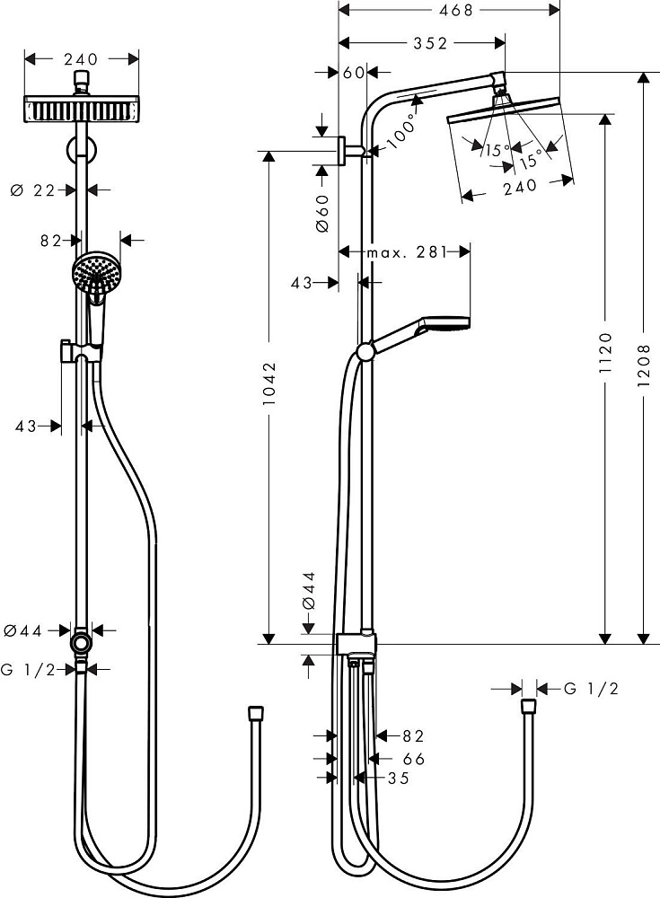 Душевая система Hansgrohe Crometta E Showerpipe 240 1jet EcoSmart Reno 27289000 купить в интернет-магазине сантехники Sanbest