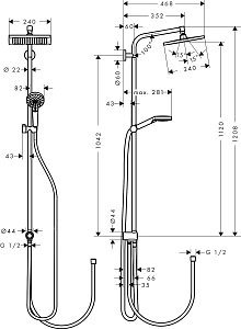 Душевая система Hansgrohe Crometta E Showerpipe 240 1jet EcoSmart Reno 27289000 купить в интернет-магазине сантехники Sanbest