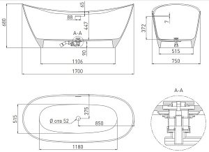 Ванна S-Sense Salini NOEMI 101712G 170x75 Глянцевая купить в интернет-магазине Sanbest