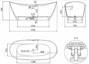 Ванна Salini NOEMI S-Sense 170x75 101712G белая купить в интернет-магазине Sanbest