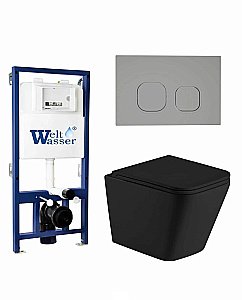 Унитаз с инсталляцией BAMBERG 525+GELBACH 043 MT-BL+BAMBERG CR черный матовый/кнопка хром, безободковый, с крышкой микролифт, слив торнадо купить в интернет-магазине Sanbest