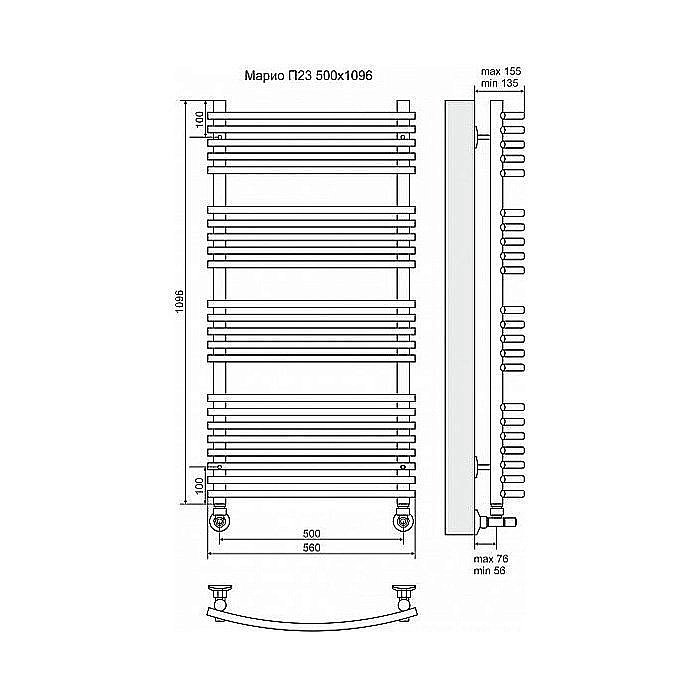 Полотенцесушитель водяной Terminus Марио П23 500x1096 купить в интернет-магазине сантехники Sanbest