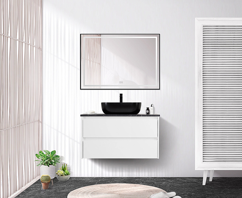Тумба с раковиной и столешницей BelBagno KRAFT 100 KRAFT100BO-KEPMNO-1302H301-SET белая матовая для ванной в интернет-магазине Sanbest