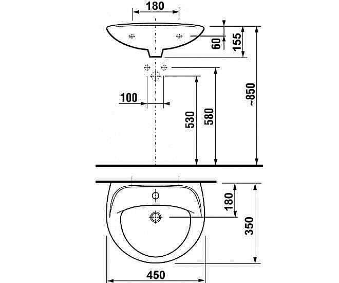 Раковина Jika Lyra 8.1427.3.000.104.5 45 купить в интернет-магазине Sanbest