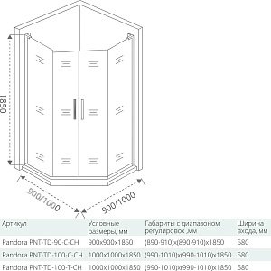 Душевой уголок Good Door PANDORA PNT-TD-90-C-CH 90x90 купить в интернет-магазине Sanbest