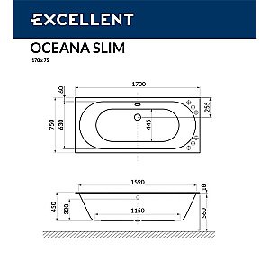 Ванна акриловая Excellent Oceana Slim NANO WAEX.OCE17S.NANO.GL 170х75 белая с гидромассажем купить в интернет-магазине Sanbest