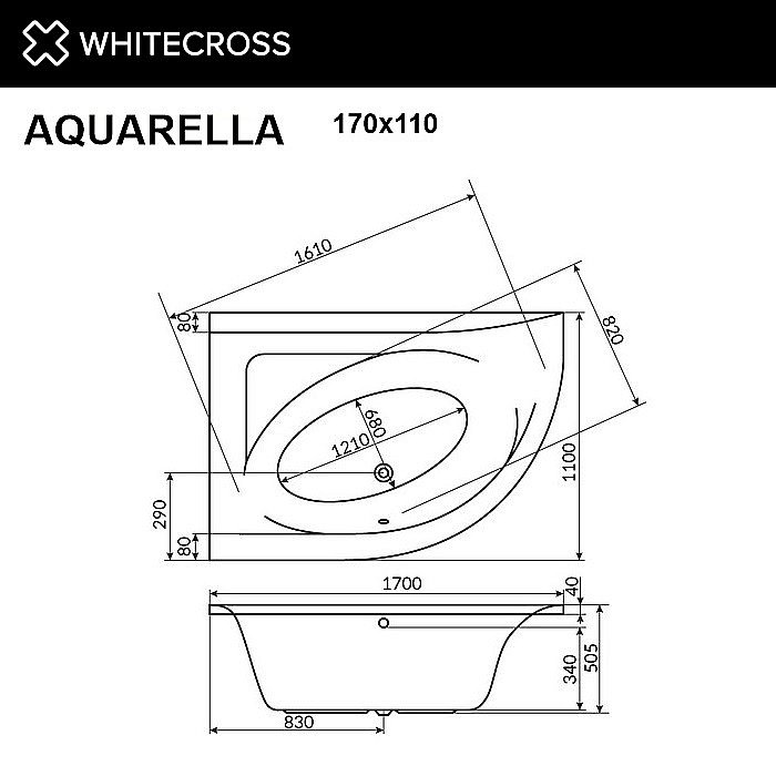 Акриловая ванна WhiteCross Aquarella 170x110 белая купить в интернет-магазине Sanbest