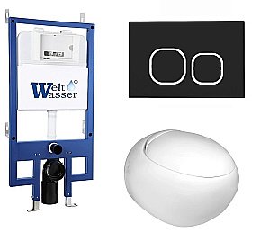 Унитаз с инсталляцией WeltWasser BAMBERG 545+JECKENBACH 004 GL-WT+BAMBERG BL белый/кнопка черная, безободковый, с крышкой микролифт купить в интернет-магазине Sanbest