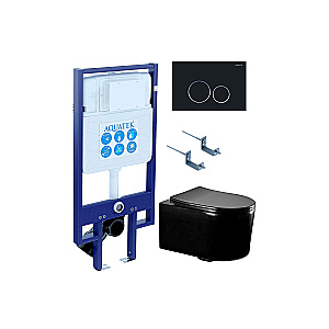 Унитаз подвесной Aquatek МИЯ AQ2004-MB+INS-0000020+KDI-0000020+KKI-0000002 черный матовый, безободковый, с крышкой микролифт, с инсталляцией, с черной матовой кнопкой купить в интернет-магазине Sanbest