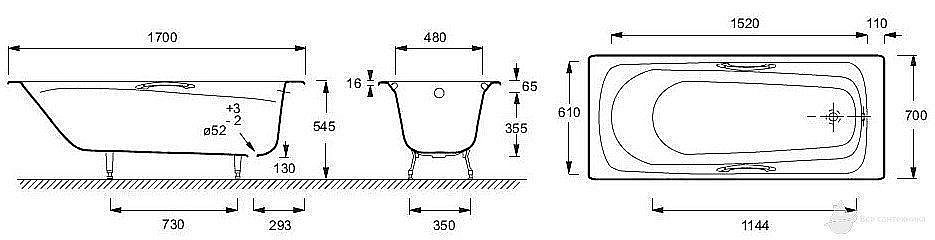 Ванна чугунная Jacob Delafon MELANIE 170x70 купить в интернет-магазине Sanbest