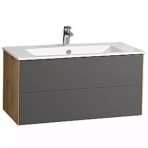 Тумба с раковиной Акватон Сохо 100 дуб веллингтон/графит для ванной в интернет-магазине Sanbest