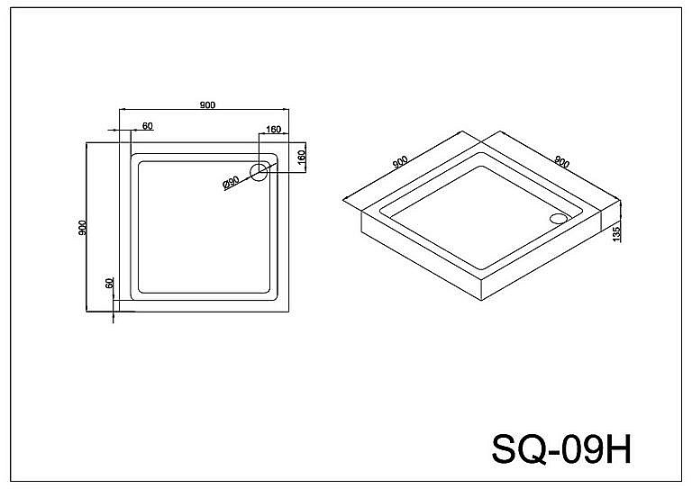 Душевой поддон Black&White Stellar Wind SQ-09H 900x900 купить в интернет-магазине Sanbest