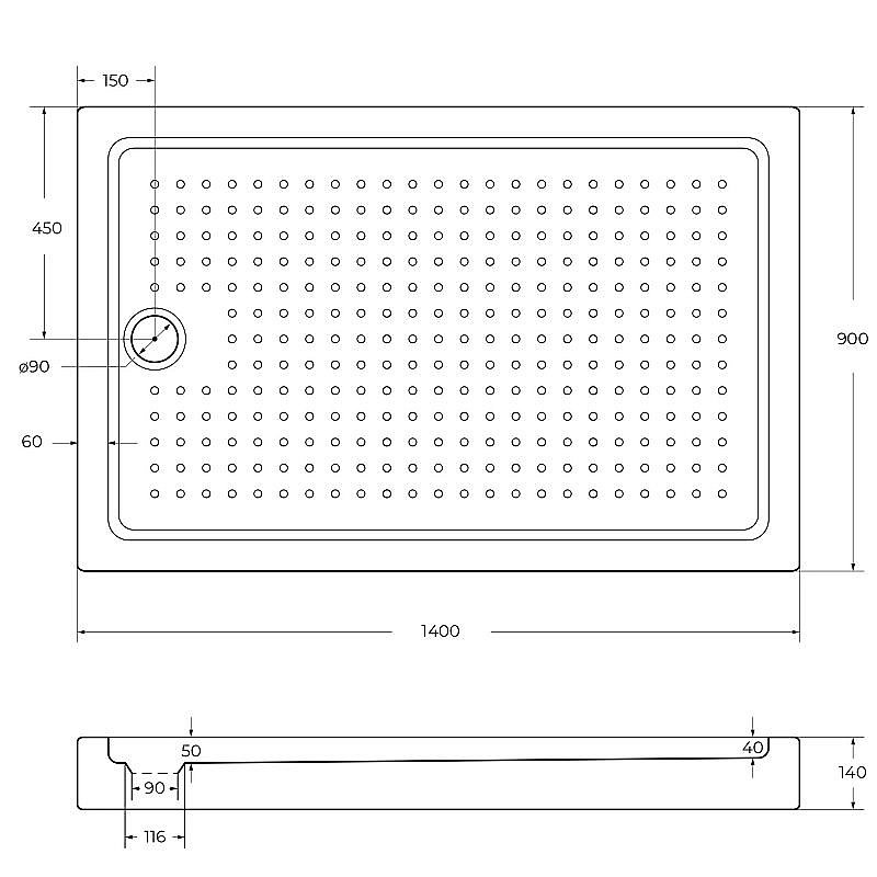 Душевой поддон Cezares TRAY-A-AH-15-W 140х90 купить в интернет-магазине Sanbest