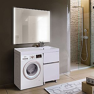 Тумба с раковиной напольная Lotos 110 под стиральную машину, любой цвет на заказ для ванной в интернет-магазине Sanbest