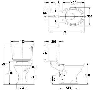 Унитаз напольный Burlington Guild безободковый, с бачком, белый/хром купить в интернет-магазине Sanbest