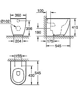 Унитаз приставной Grohe EURO CERAMIC 3957300H безободковый купить в интернет-магазине Sanbest