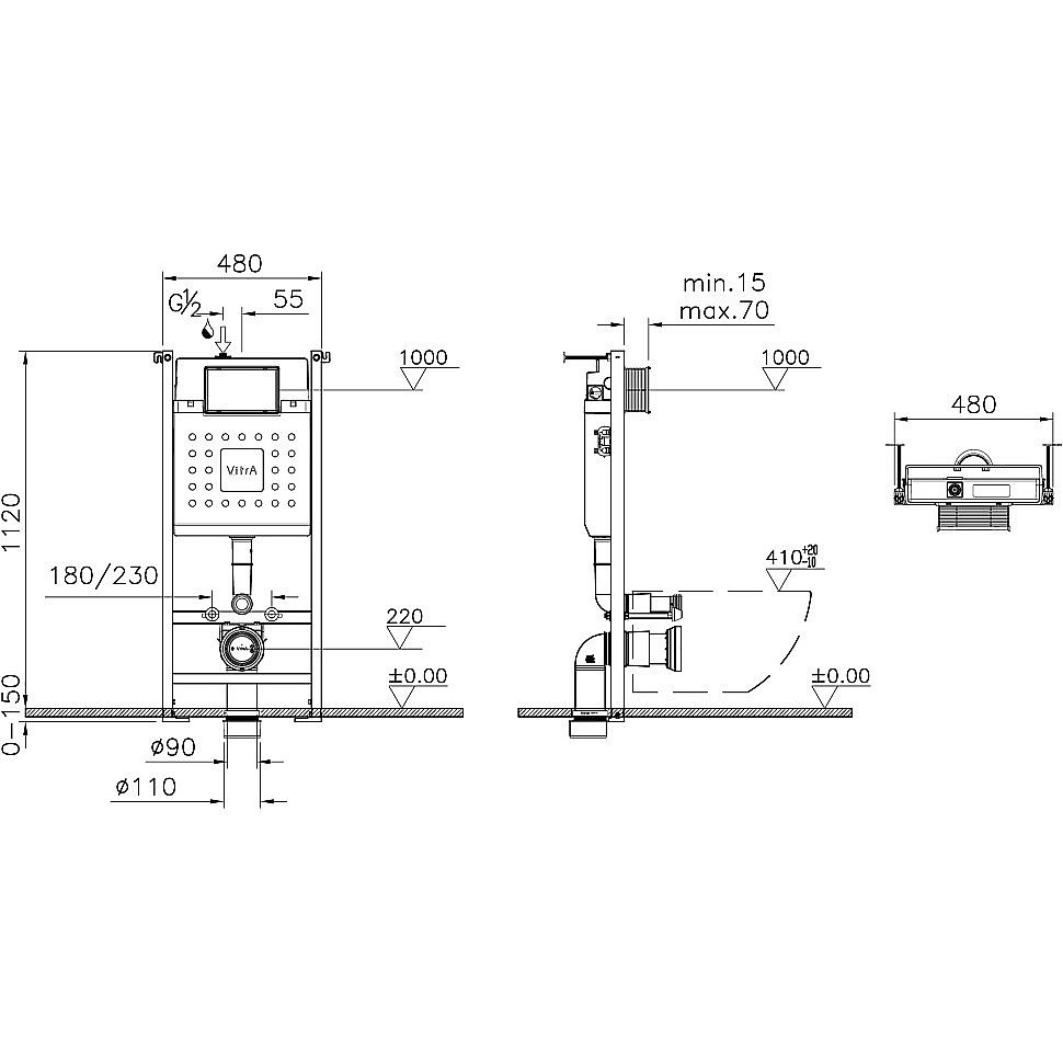 Унитаз подвесной Vitra Integra Square 9856B003-7207 безободковый с инсталляцией, с крышкой микролифт купить в интернет-магазине Sanbest