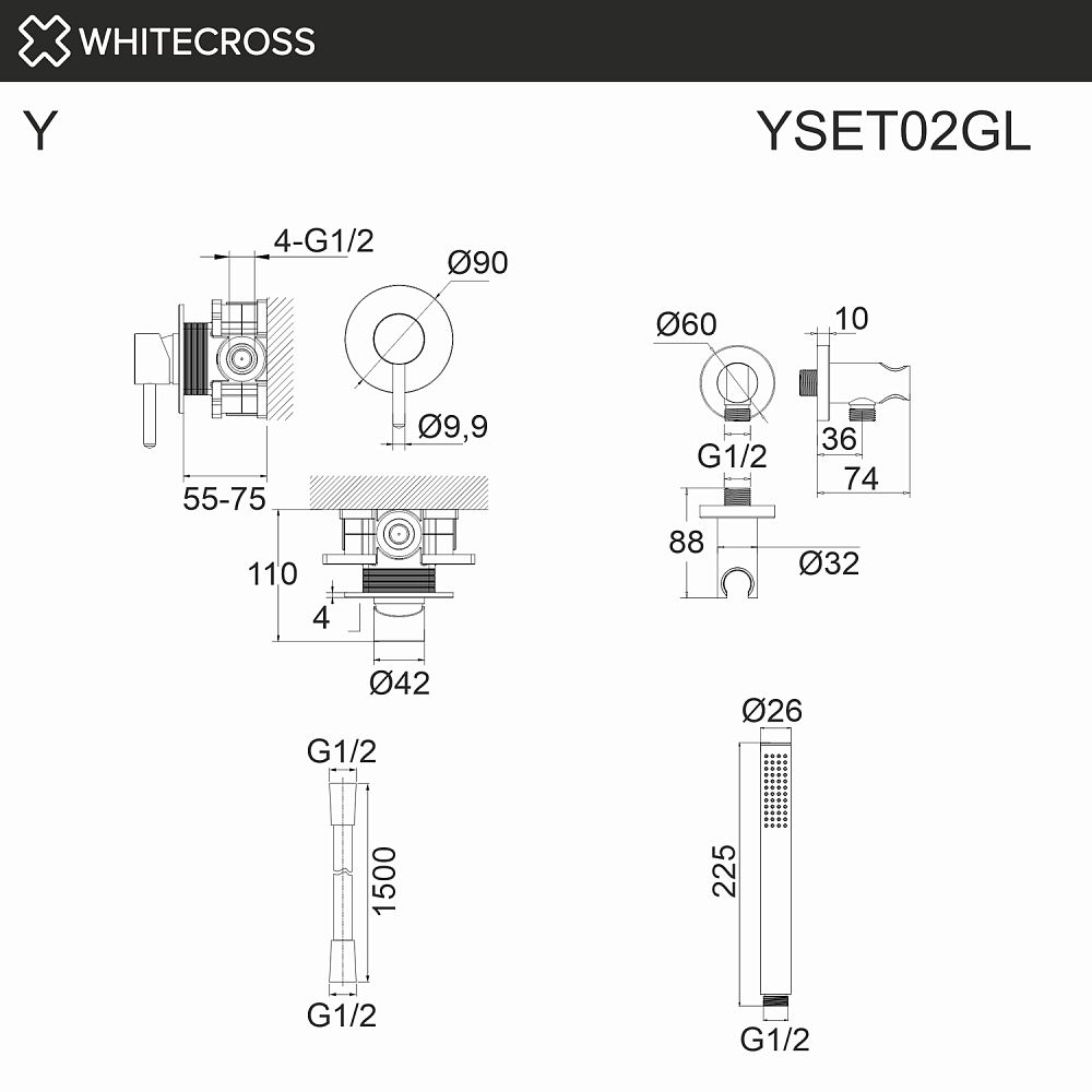 Смеситель для душа WhiteCross Y YSET02GL золото купить в интернет-магазине сантехники Sanbest