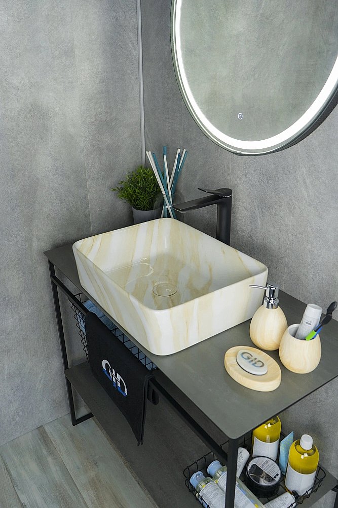 Раковина накладная Gid Geometrico 48 Mnc600 54459 бежевый мрамор купить в интернет-магазине Sanbest