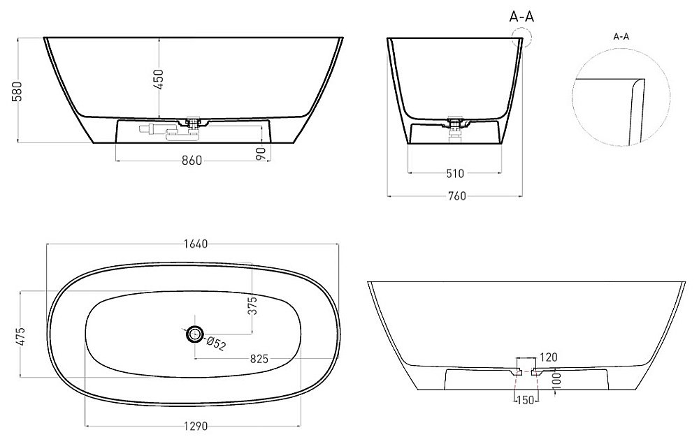 Ванна Salini Sofia LIGHT S-Sense 103611GF RAL купить в интернет-магазине Sanbest
