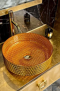 Консоль с раковиной и столешницей Armadi Art LUCIDO 80 поталь для ванной в интернет-магазине сантехники Sanbest