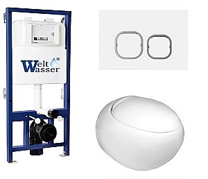 Унитаз с инсталляцией WeltWasser BAMBERG 525+JECKENBACH 004 GL-WT+BAMBERG WT белый/кнопка белая, безободковый, с крышкой микролифт купить в интернет-магазине Sanbest