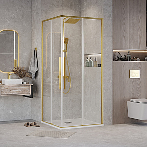 Душевой уголок Grossman Galaxy 100х100 300.K33.01.1010.32.00 стекло прозрачное/профиль золото брашированное купить в интернет-магазине Sanbest