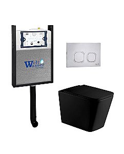 Комплект унитаза WeltWasser AMBERG 404 + GELBACH 002 MT-BL + AMBERG RD-MT CR черный матовый, безободковый, с крышкой микролифт, с бачком скрытого монтажа и кнопкой хром матовый купить в интернет-магазине Sanbest