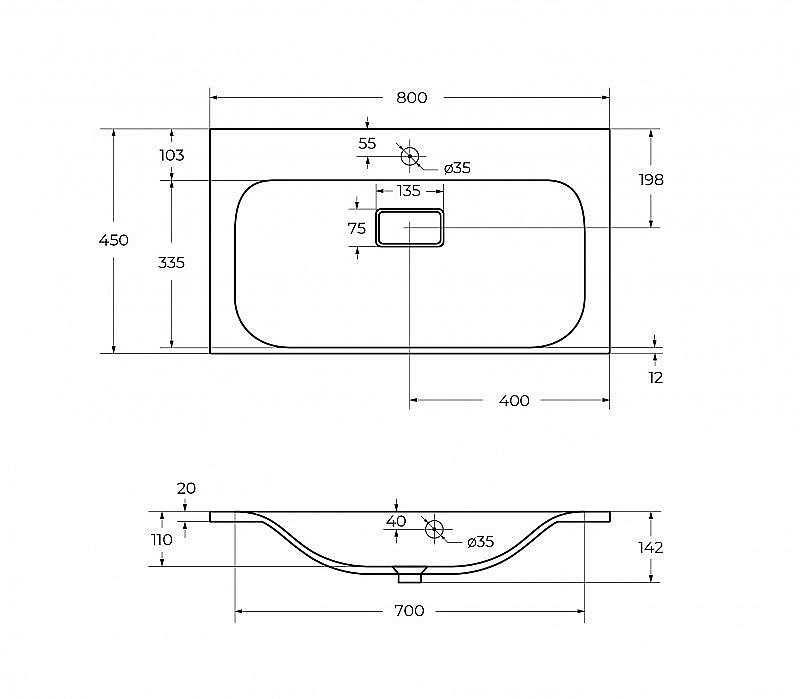 Раковина BelBagno BB800/450-LV-MR-FT белая купить в интернет-магазине Sanbest