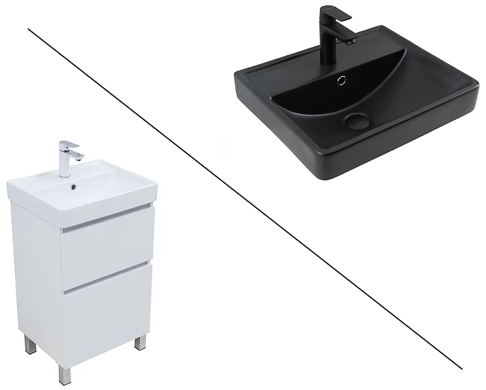 ᐉ Тумба с раковиной Aquanet Вега 50 344120+329246 белая глянцевая для ванной купить в Москве и области недорого от интернет-магазина Sanbest