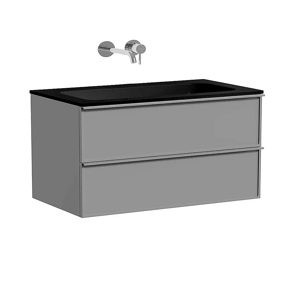 Тумба с раковиной Sancos Velta 100 VL100WG+CN7013MBwx теплый серый матовая/раковина черная матовая, без отверстий для ванной в интернет-магазине Sanbest