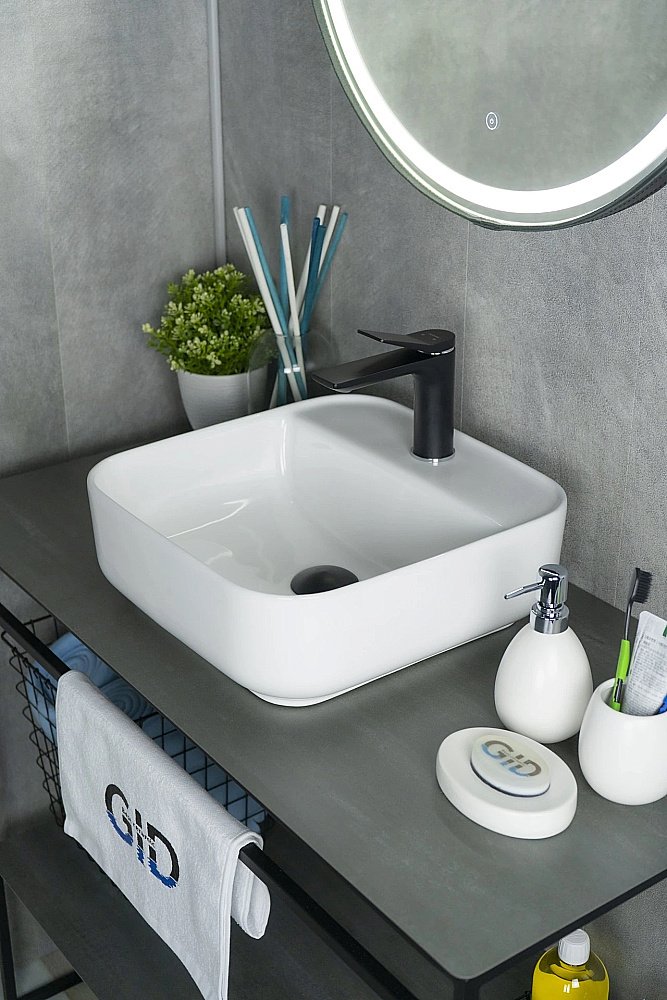Раковина накладная Gid Geometrico 38,5 N9044 51165 белая купить в интернет-магазине Sanbest