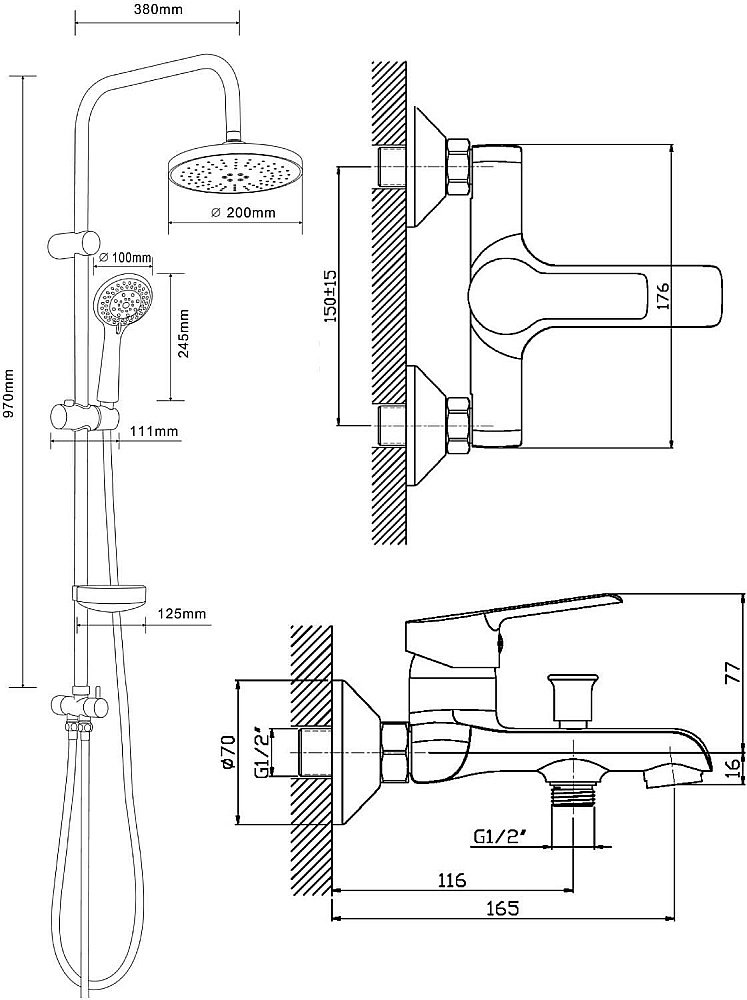 Душевая система Orange Prim M42-913cr хром купить в интернет-магазине сантехники Sanbest